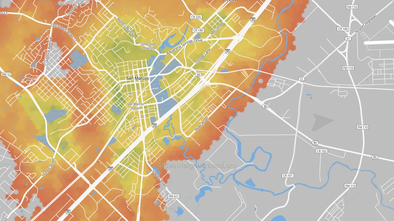 Bike Grade map of Blanco Gardens, San Marcos, TX