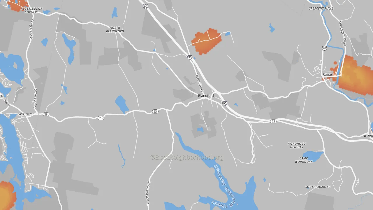 Bike Grade map of Blandford, MA