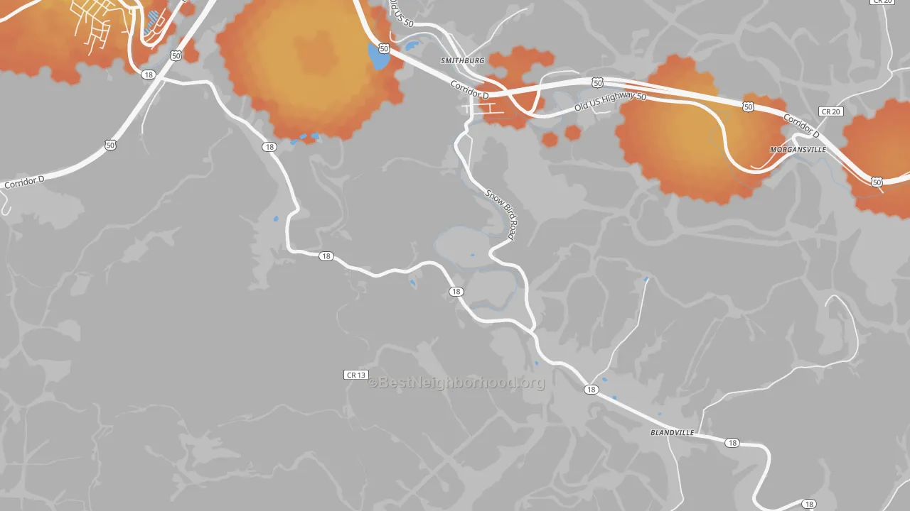 Bike Grade map of Blandville, WV