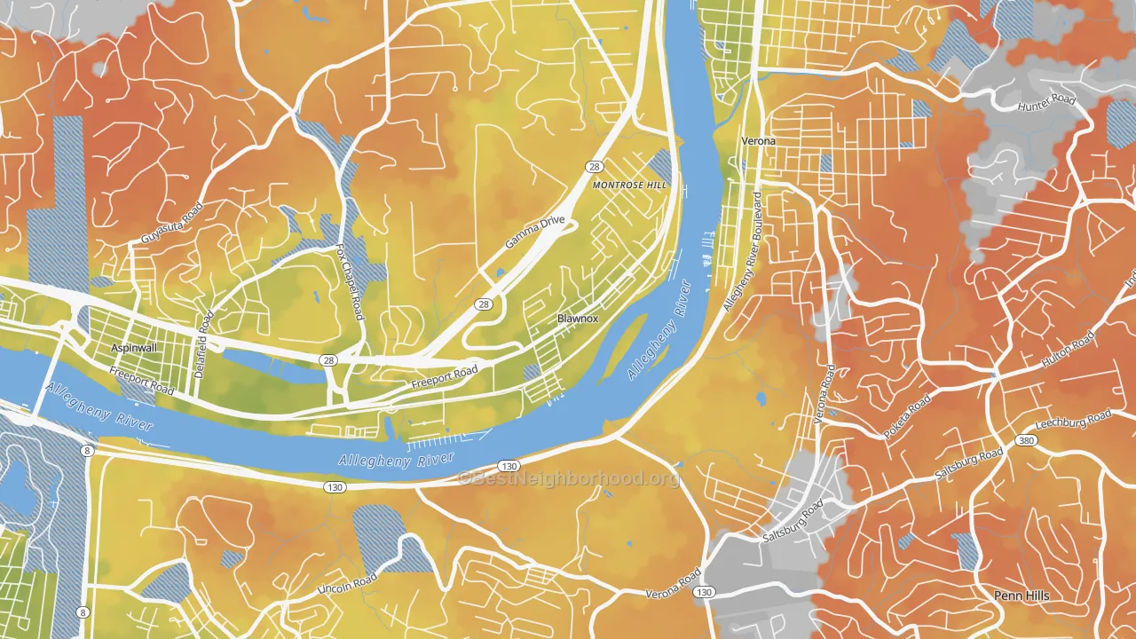 Bike Grade map of Blawnox, PA