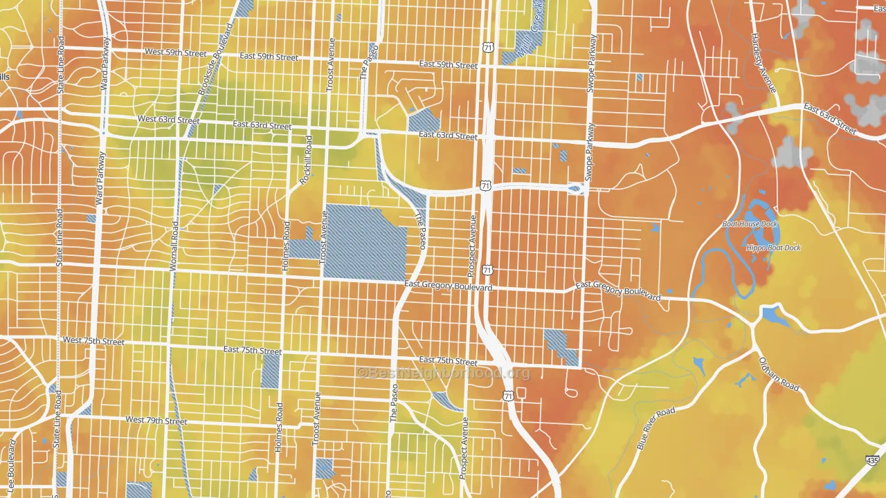 Bike Grade map of Blenheim Square, Kansas City, MO