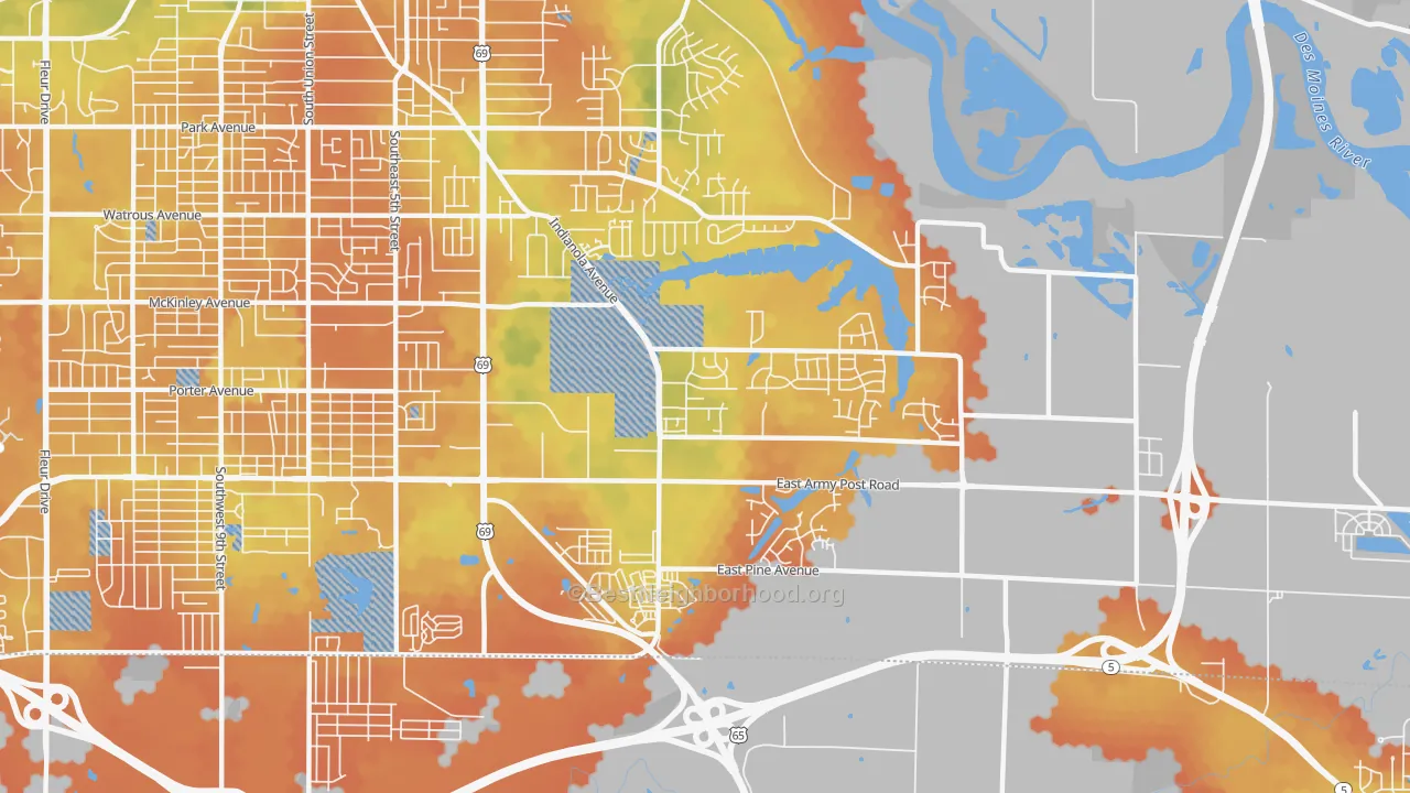 Bike Grade map of Bloomfield-Allen, Des Moines, IA