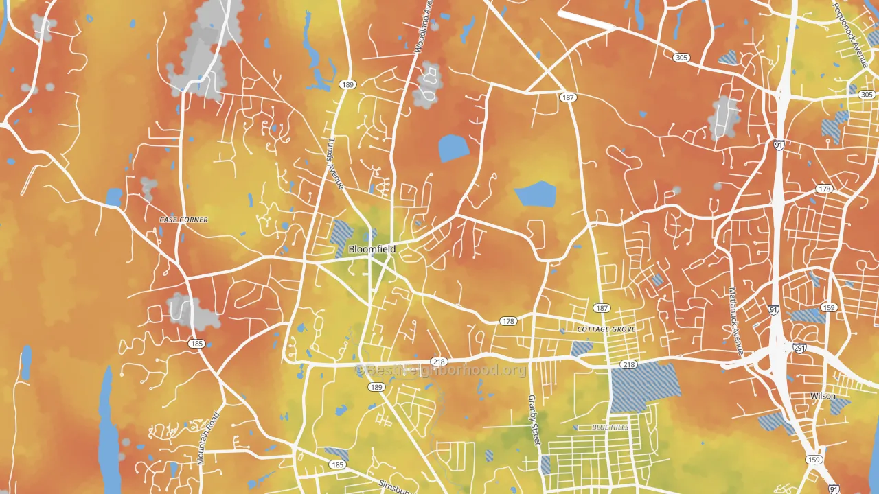 Bike Grade map of Bloomfield, CT