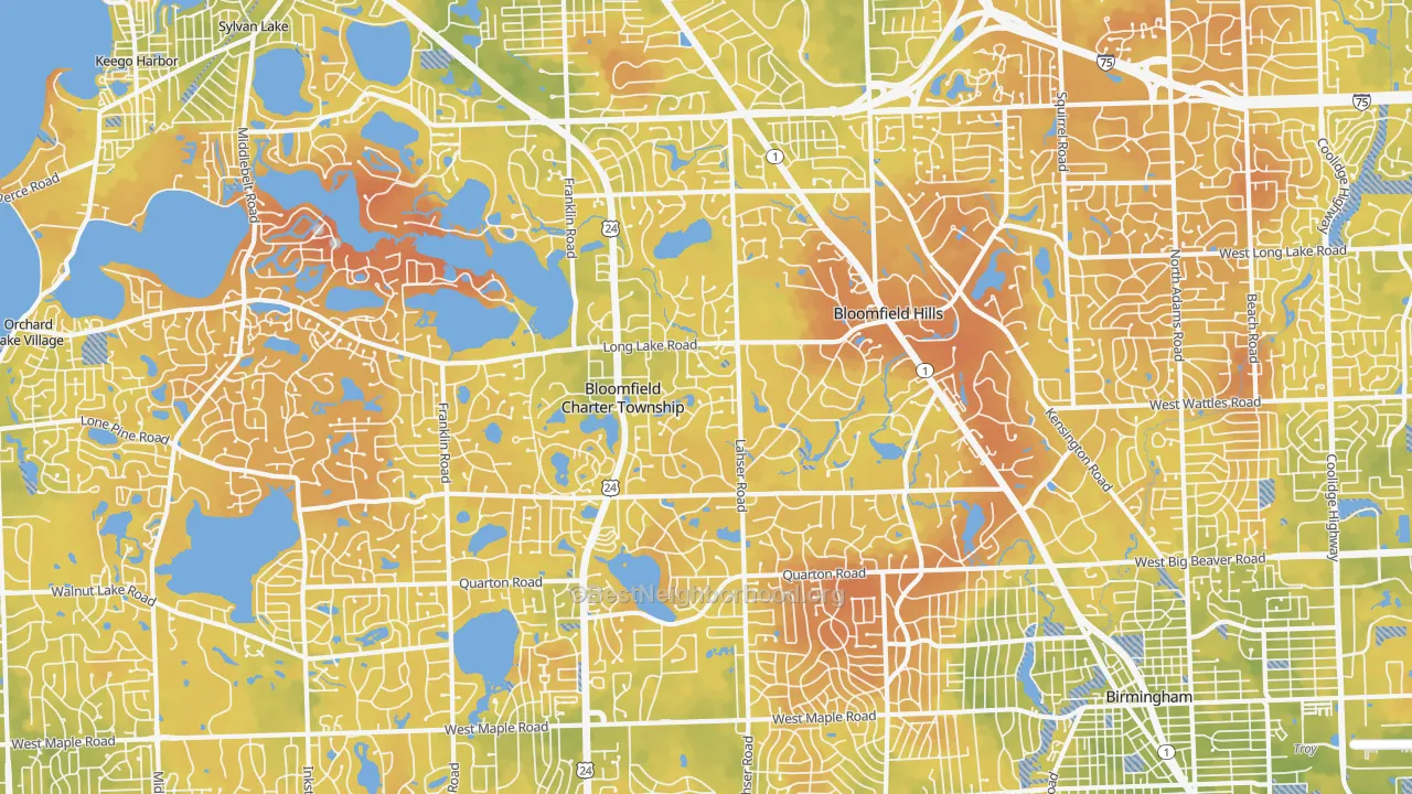 Bike Grade map of Bloomfield Hills, MI