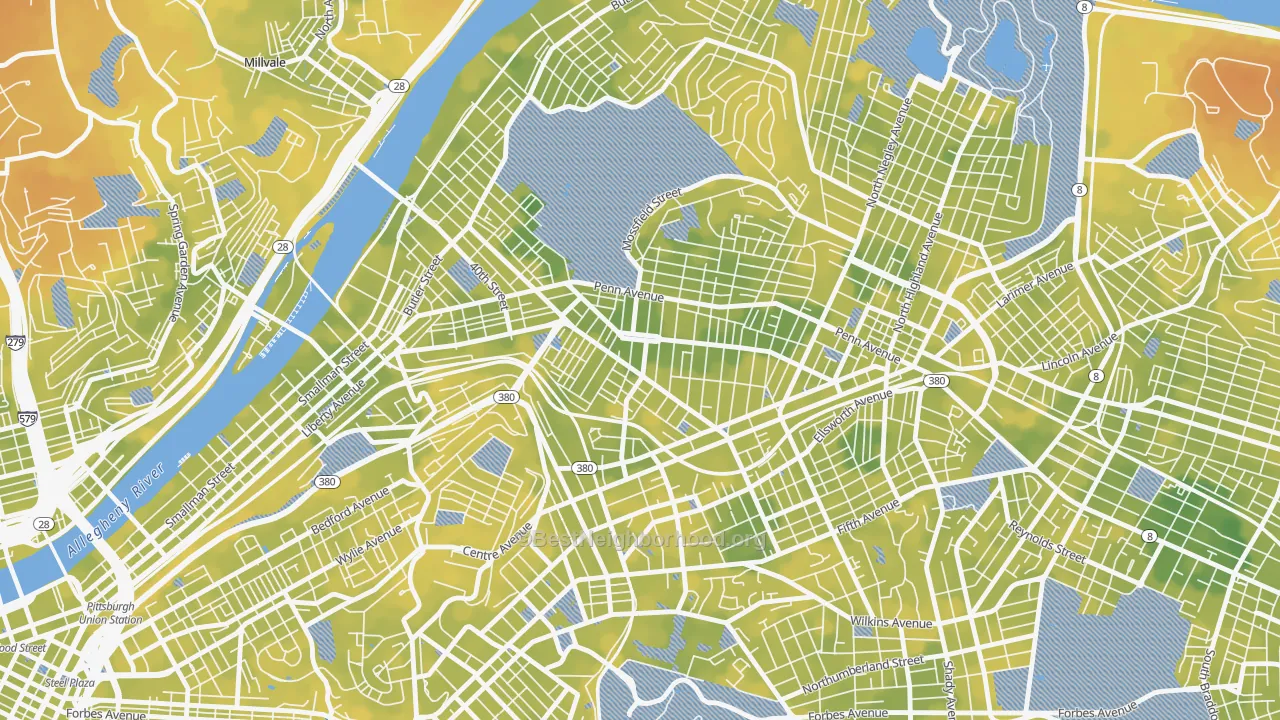 Bike Grade map of Bloomfield, Pittsburgh, PA