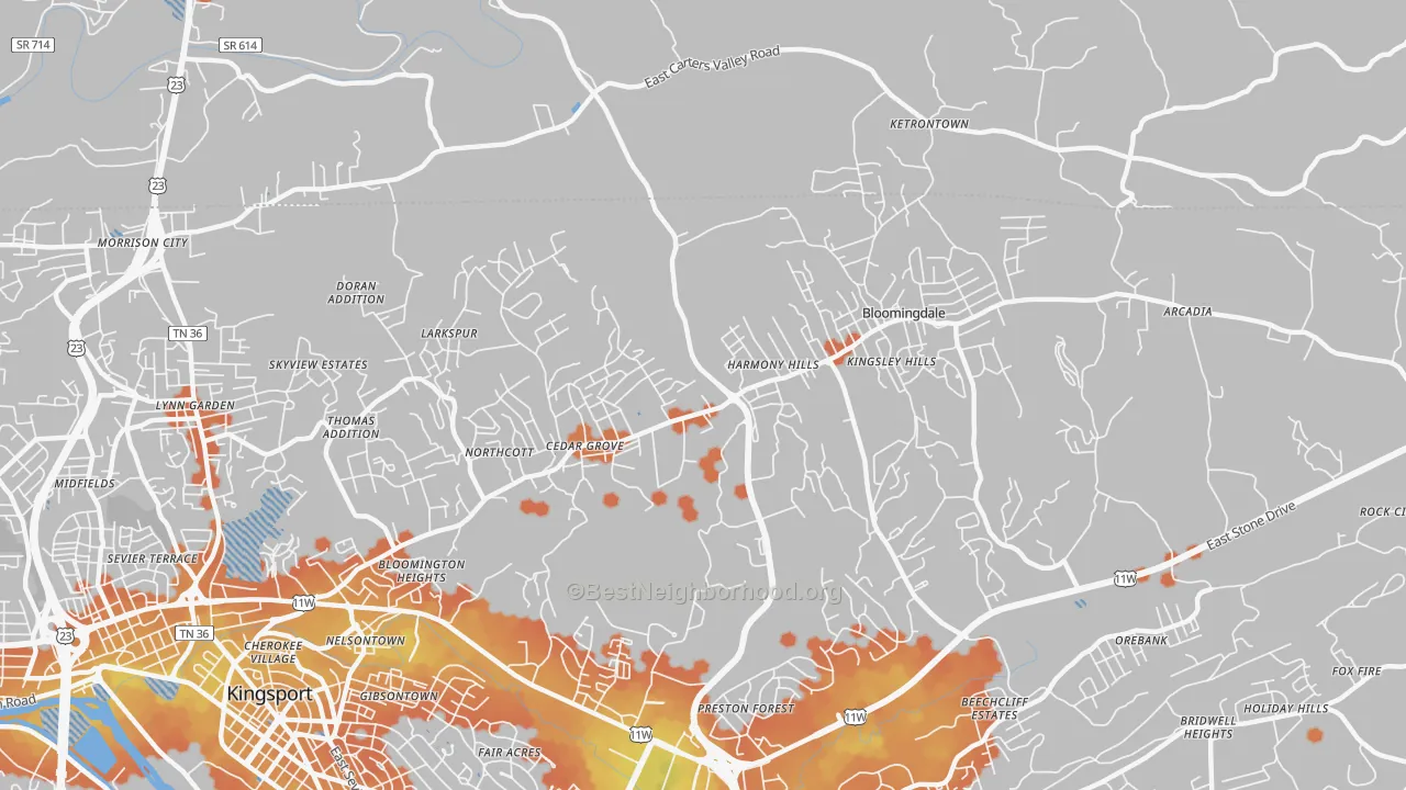 Bike Grade map of Bloomingdale, TN