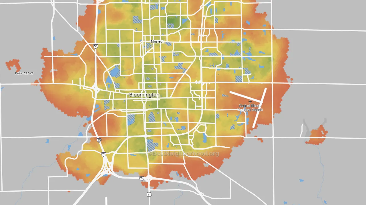 Bike Grade map of Bloomington, IL
