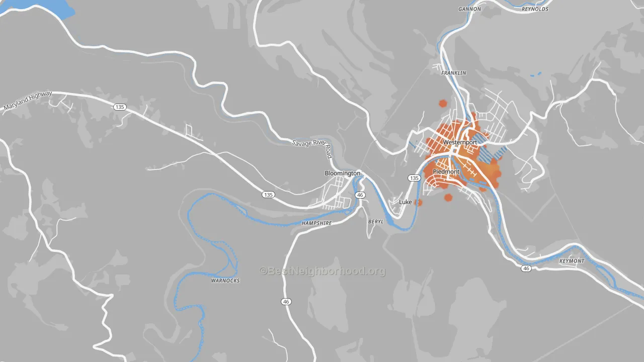 Bike Grade map of Bloomington, MD