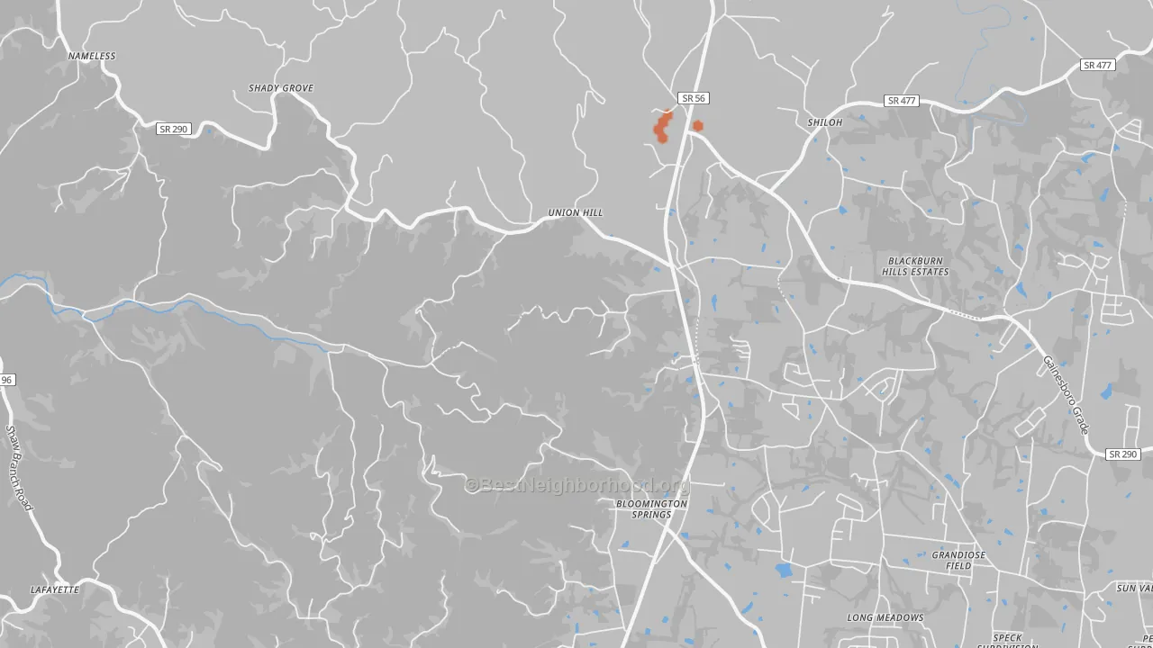 Bike Grade map of Bloomington Springs, TN