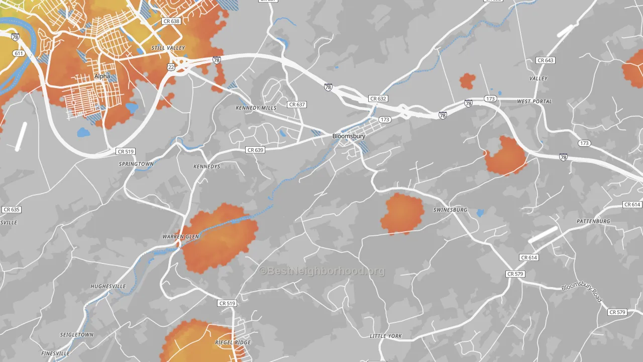 Bike Grade map of Bloomsbury, NJ