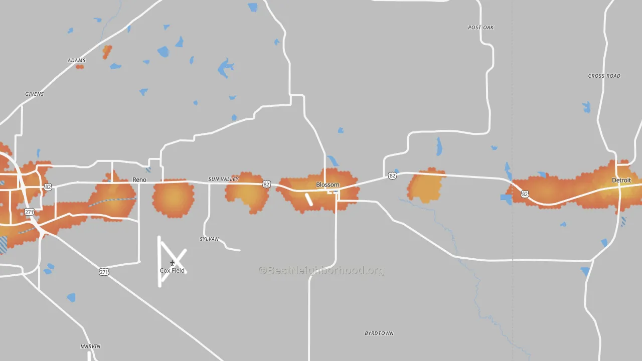 Bike Grade map of Blossom, TX