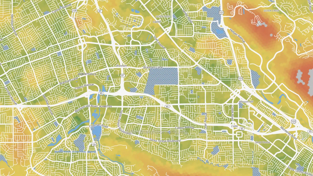 Bike Grade map of Blossom Valley, San Jose, CA