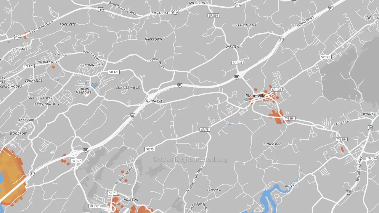 Bike Grade map of Blountville, TN