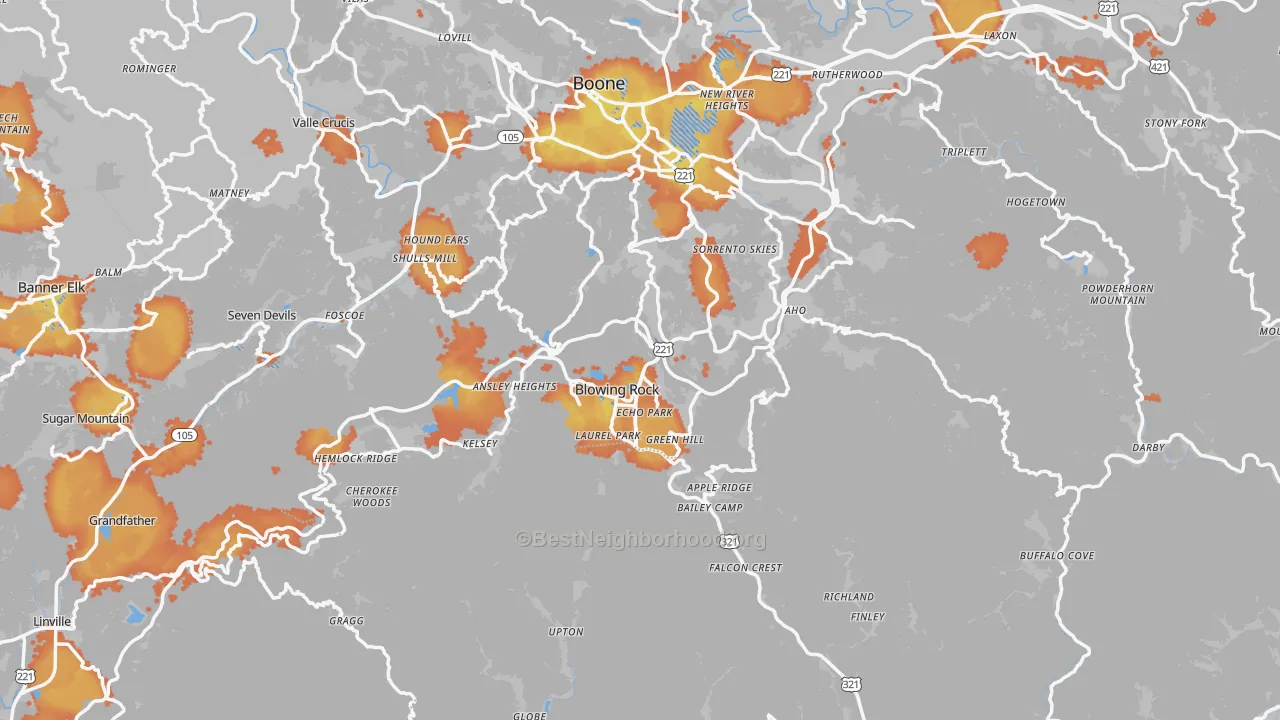 Bike Grade map of Blowing Rock, NC