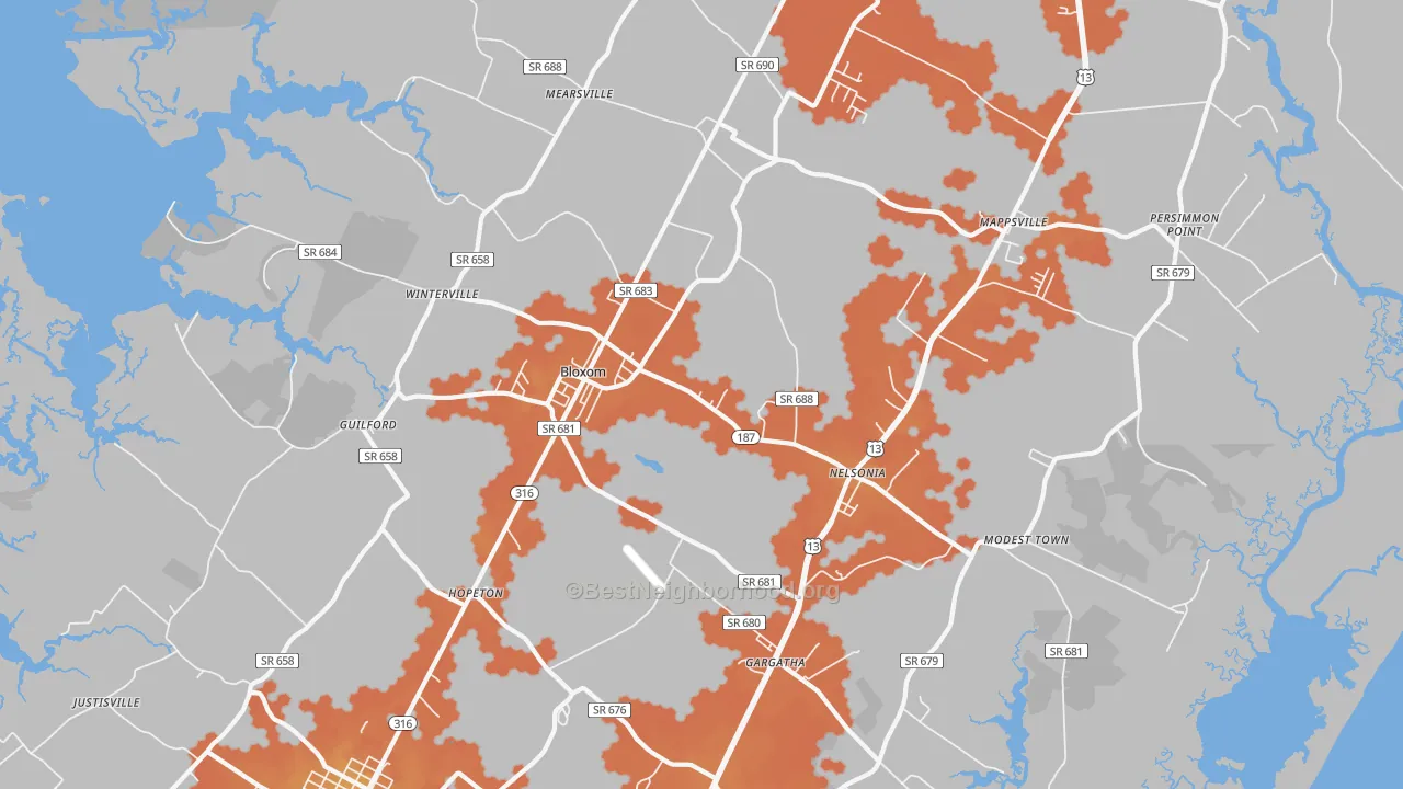 Bike Grade map of Bloxom, VA