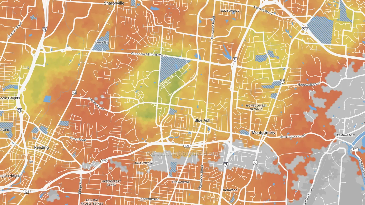 Bike Grade map of Blue Ash, OH