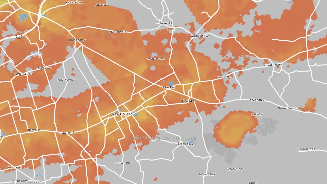 Bike Grade map of Blue Ball, PA