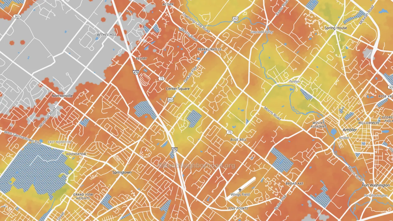 Bike Grade map of Blue Bell, PA
