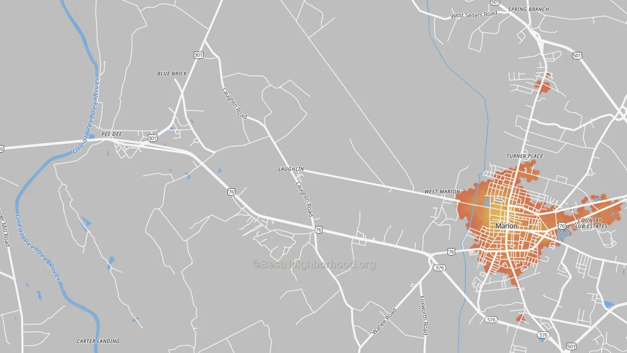Bike Grade map of Blue Brick, SC