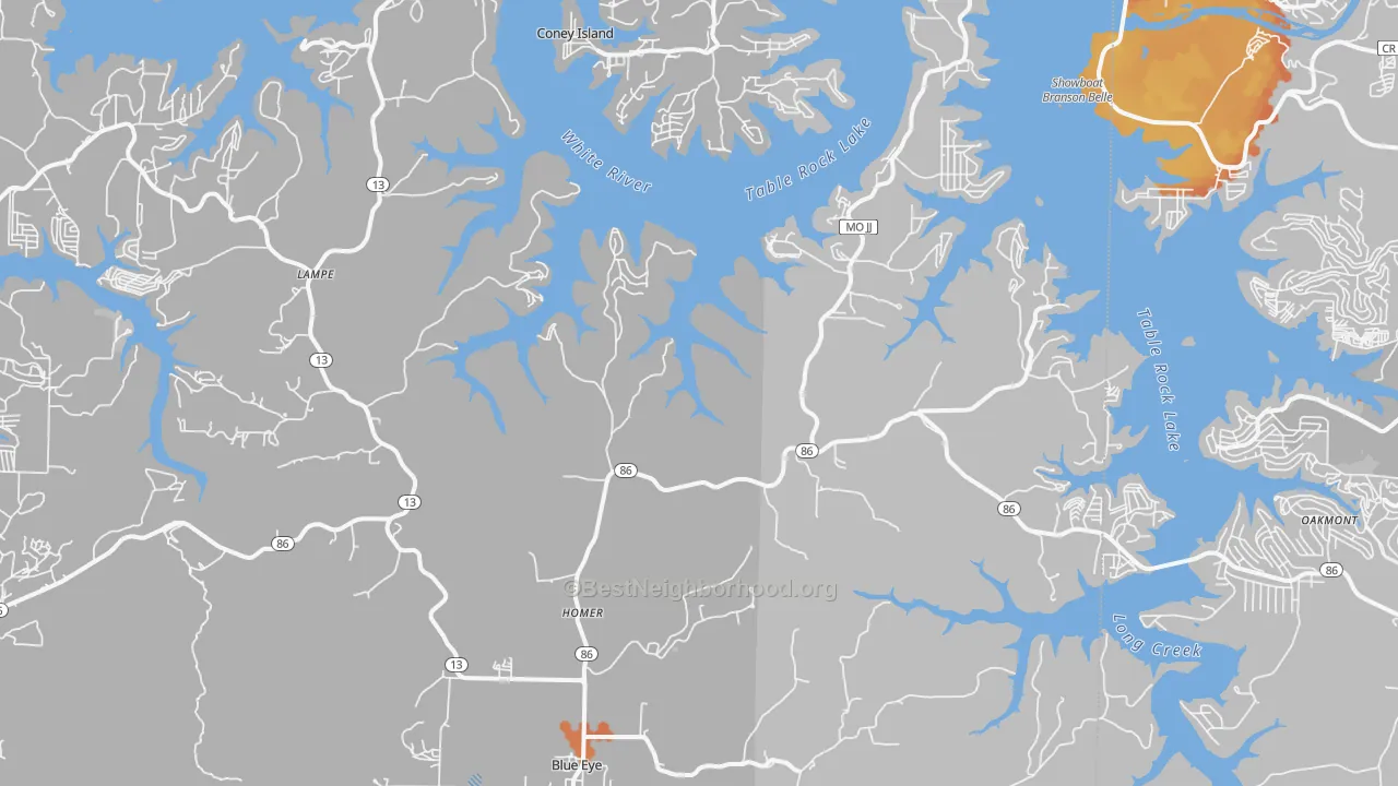 Bike Grade map of Blue Eye, MO