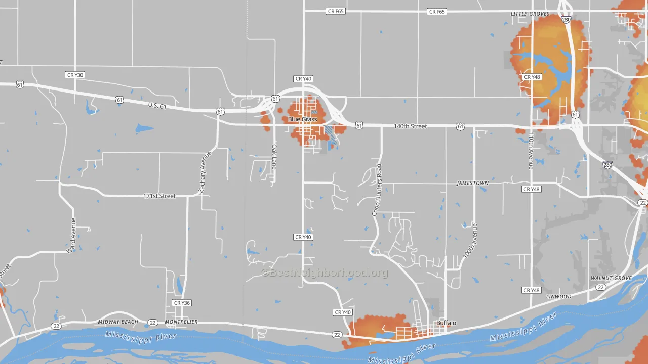 Bike Grade map of Blue Grass, IA