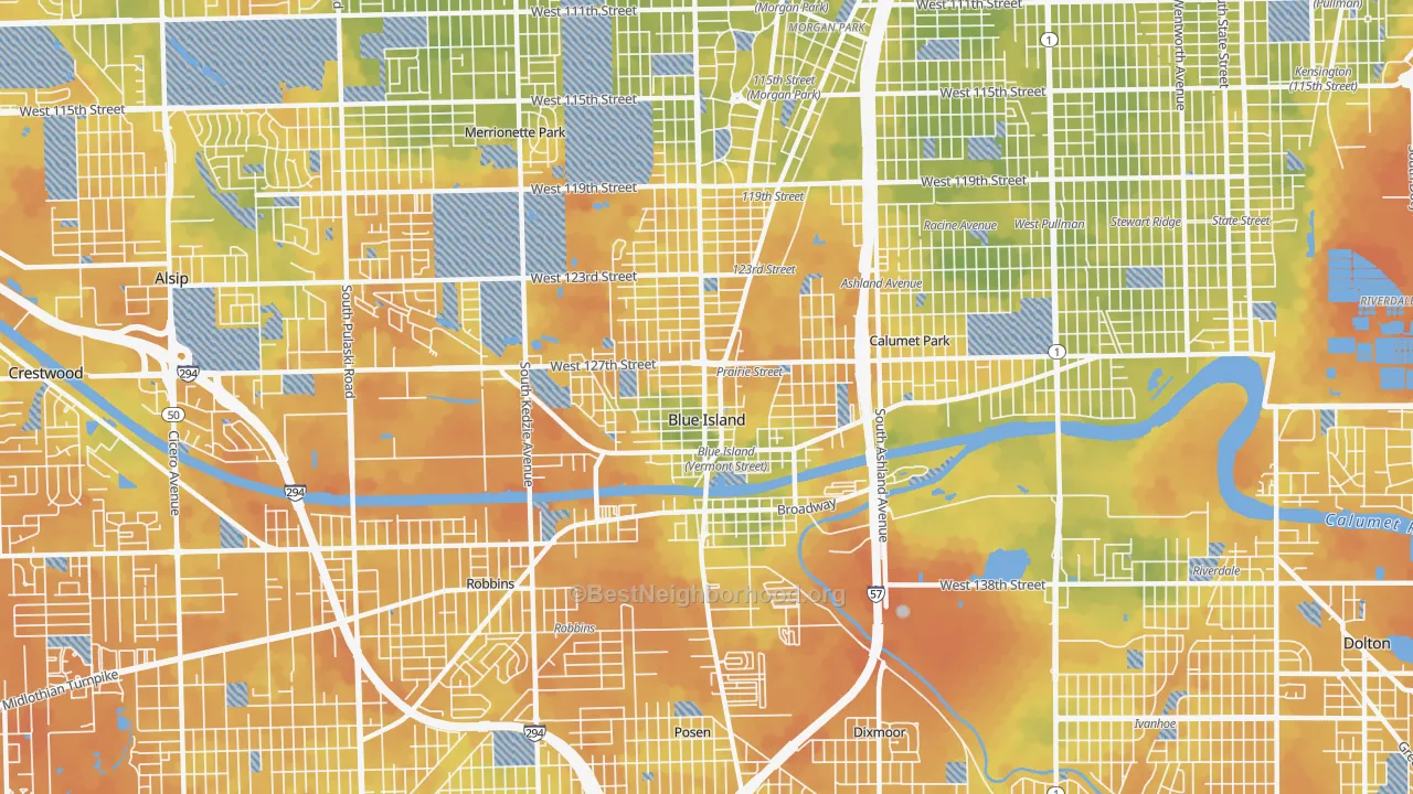 Bike Grade map of Blue Island, IL