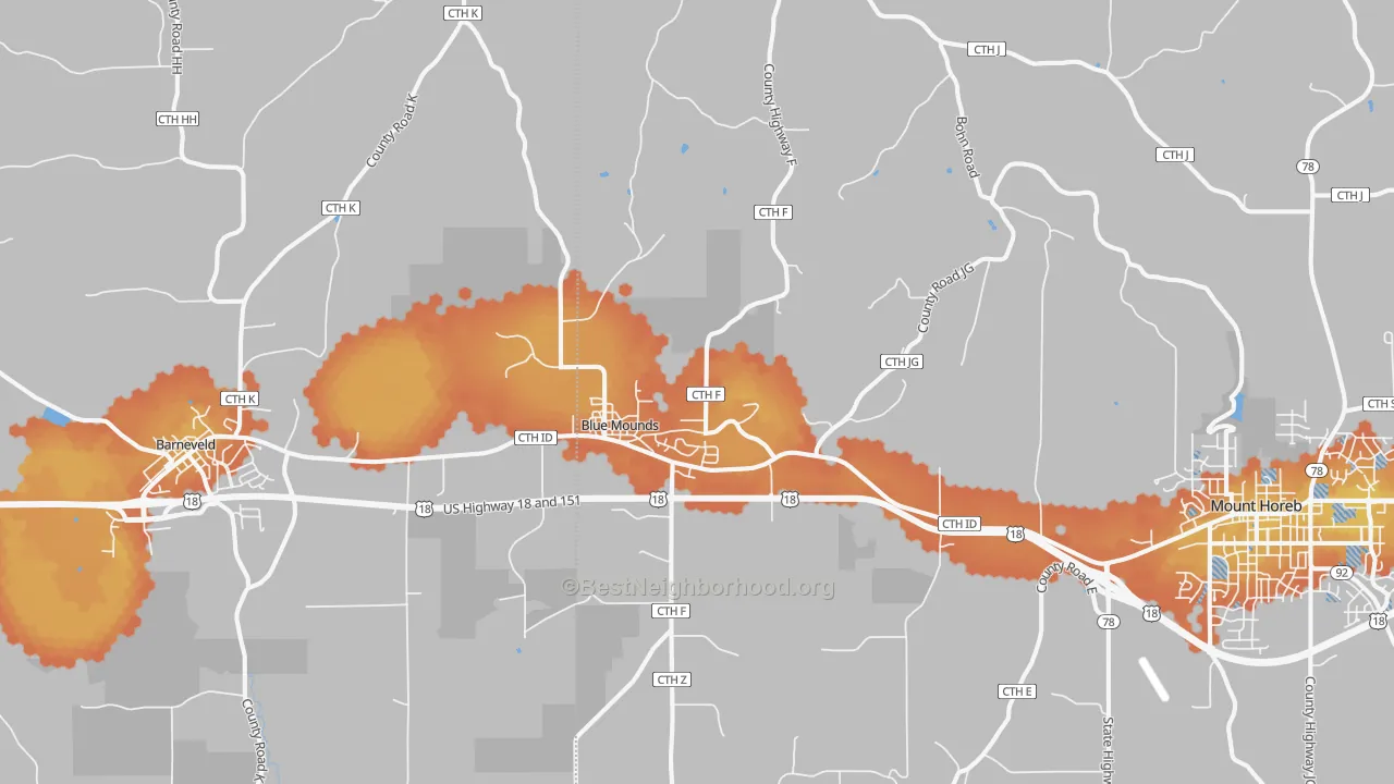 Bike Grade map of Blue Mounds, WI