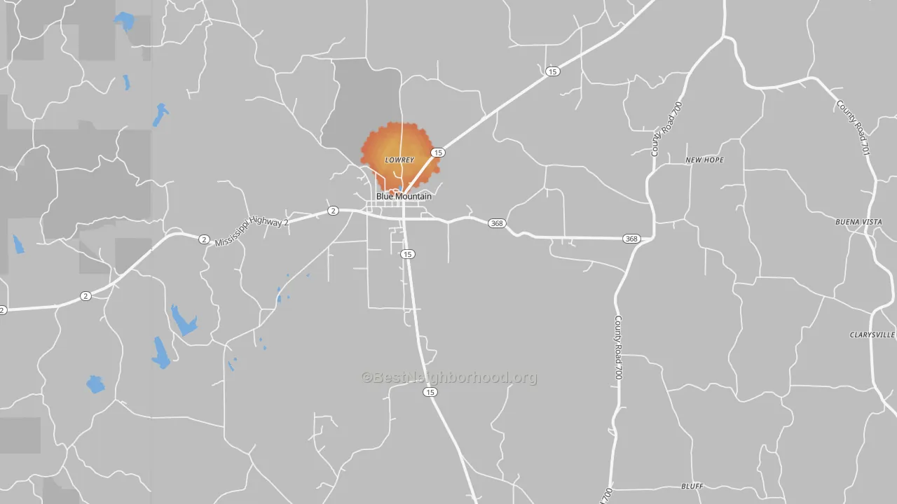 Bike Grade map of Blue Mountain, MS