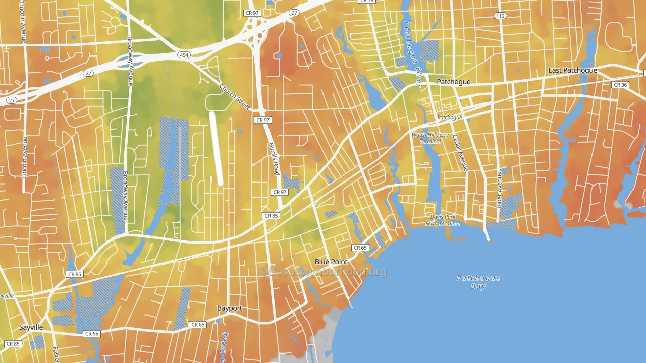 Bike Grade map of Blue Point, NY