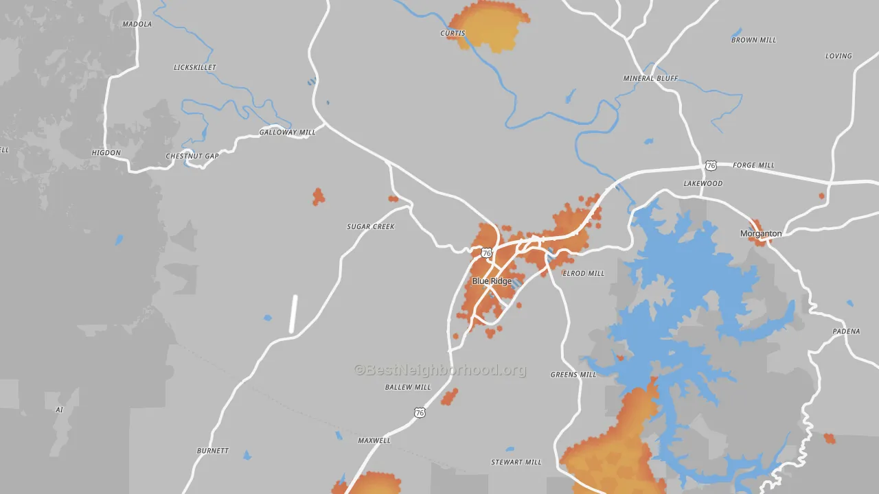 Bike Grade map of Blue Ridge, GA