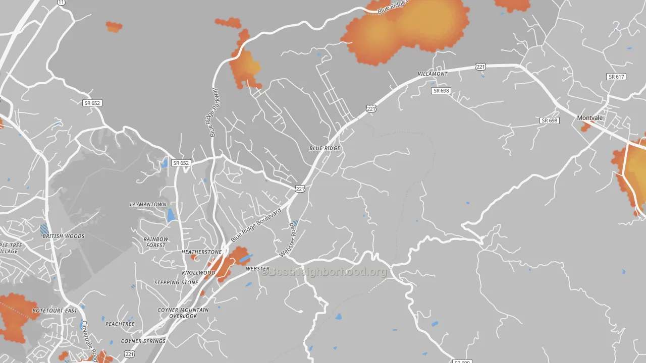 Bike Grade map of Blue Ridge, VA
