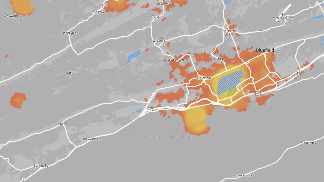 Bike Grade map of Bluefield, VA
