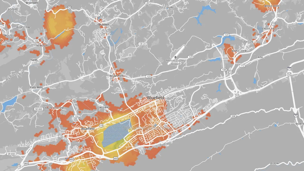 Bike Grade map of Bluefield, WV