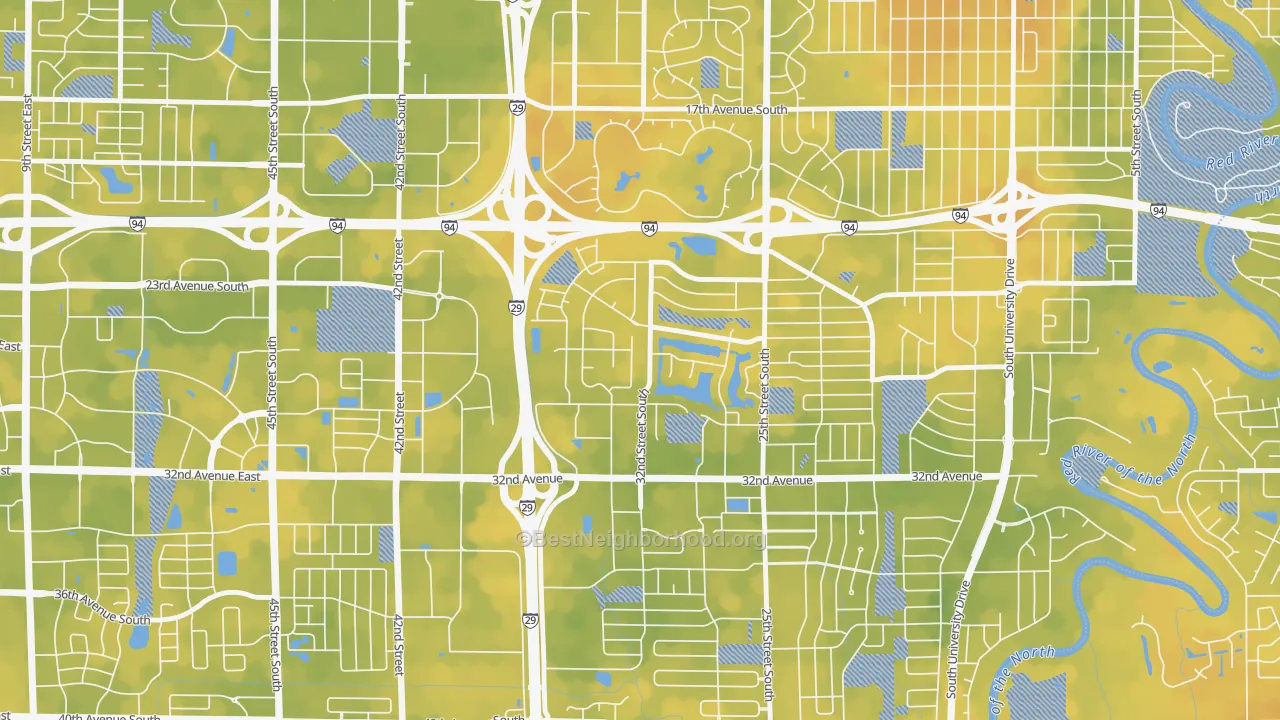 Bike Grade map of Bluemont Lakes, Fargo, ND