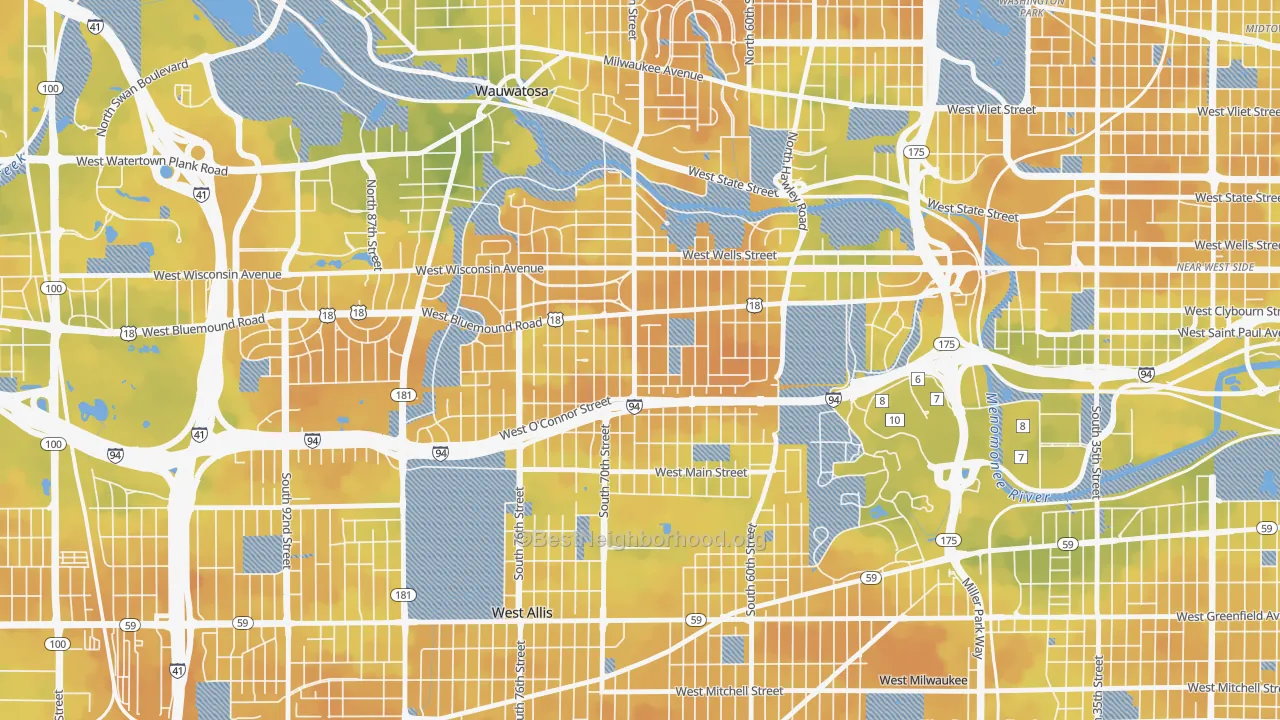 Bike Grade map of Bluemound Heights, Milwaukee, WI
