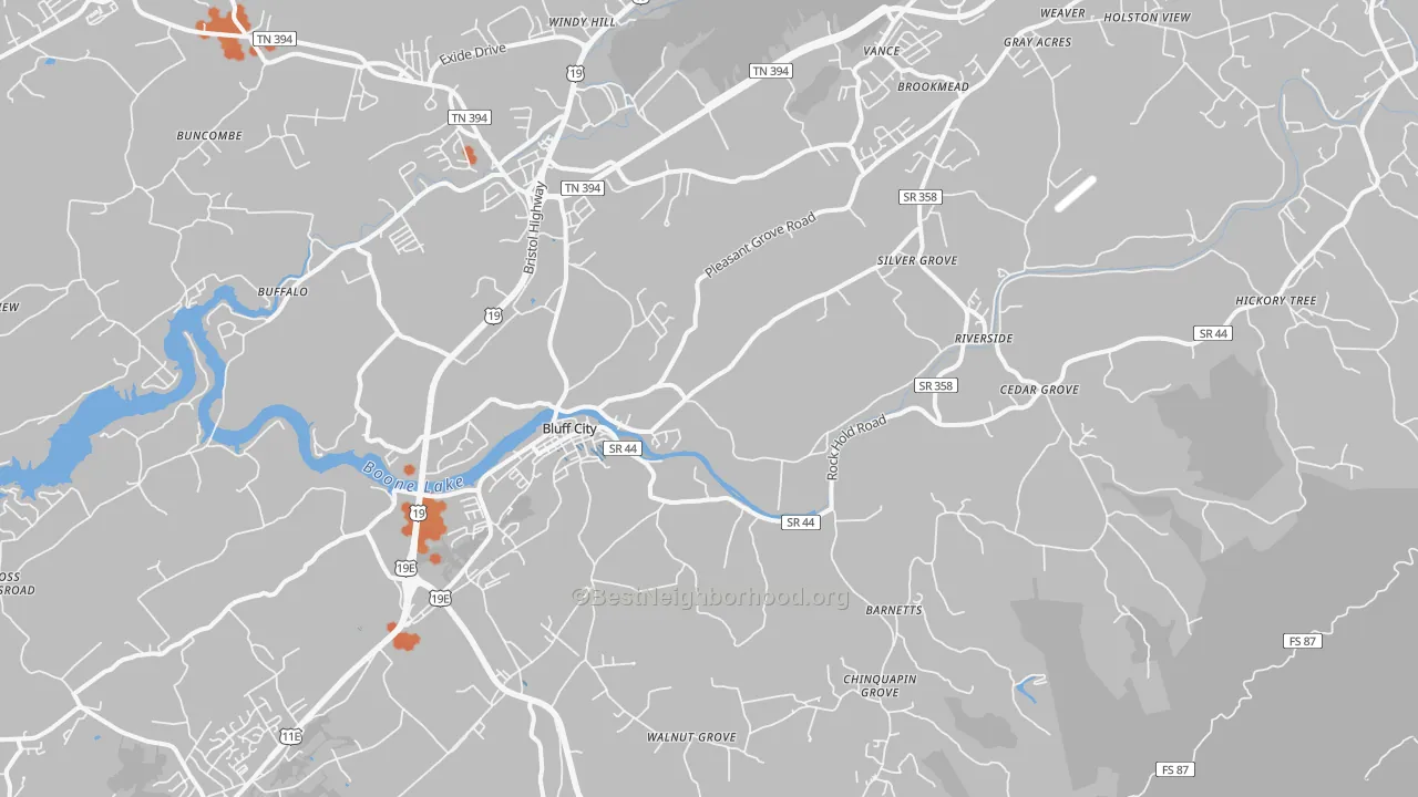Bike Grade map of Bluff City, TN