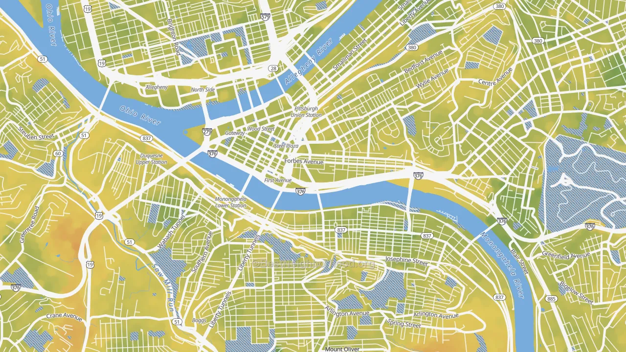 Bike Grade map of Bluff, Pittsburgh, PA
