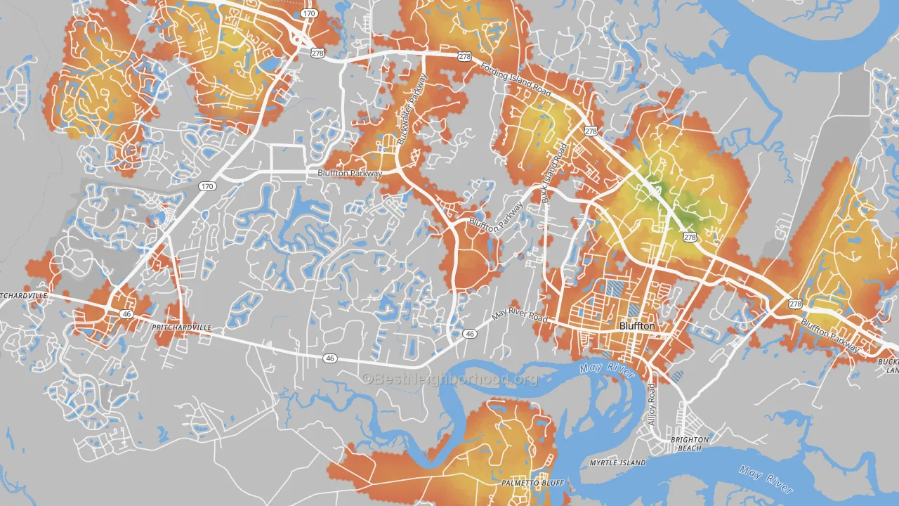 Bike Grade map of Bluffton, SC