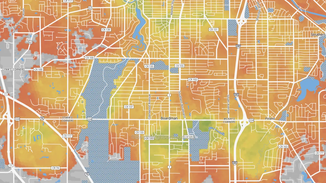 Bike Grade map of Boardman, OH