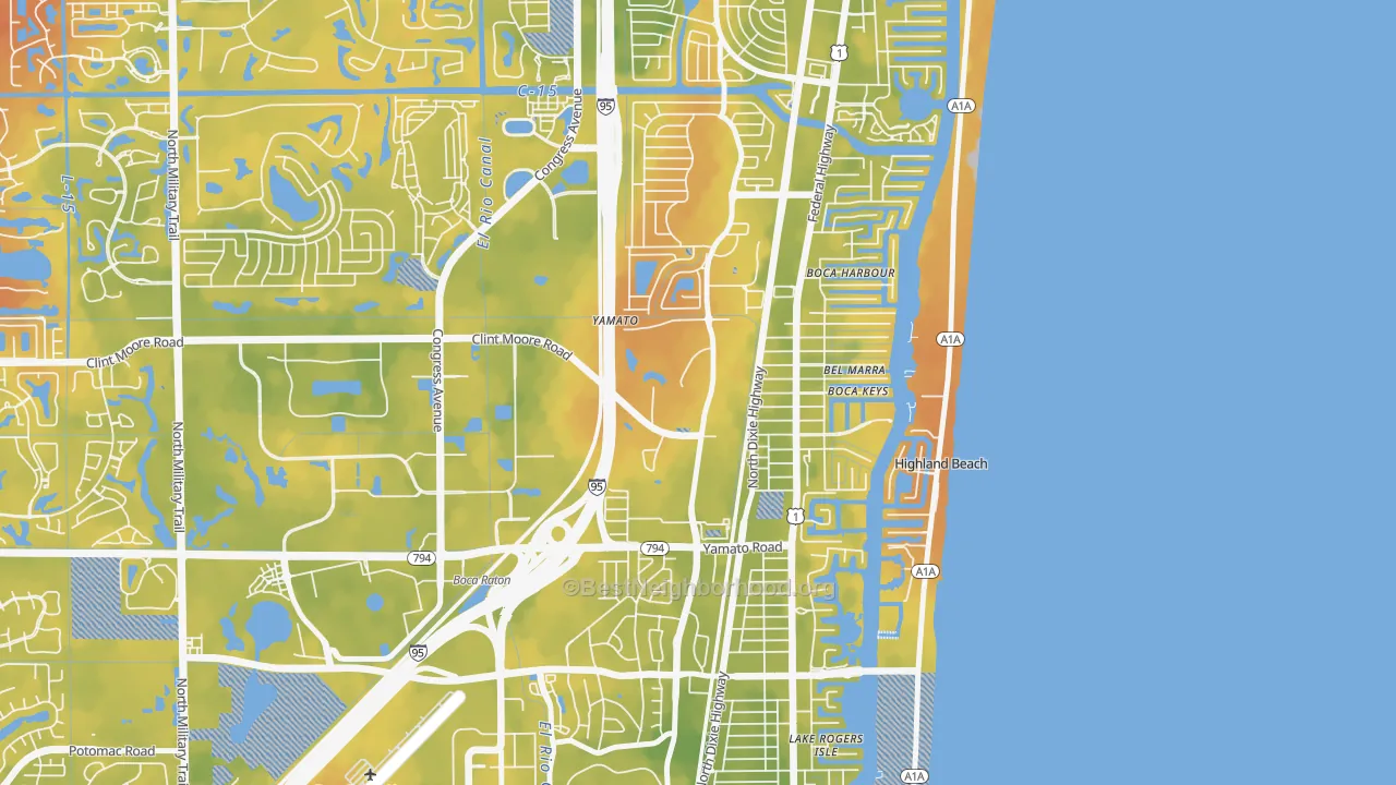 Bike Grade map of Boca Teeca, Boca Raton, FL