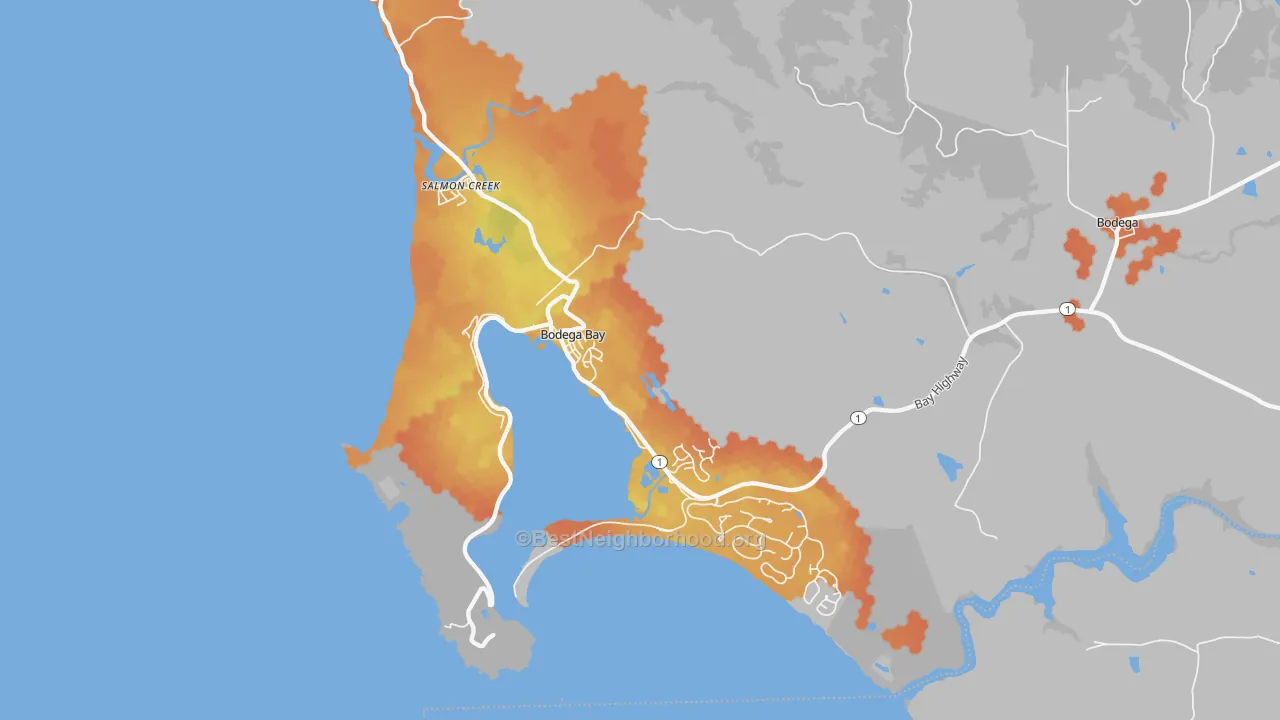 Bike Grade map of Bodega Bay, CA