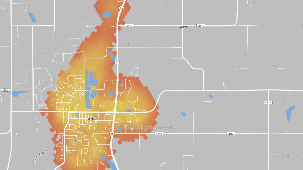 Bike Grade map of Bodum, MN