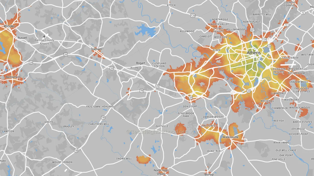 Bike Grade map of Bogart, GA