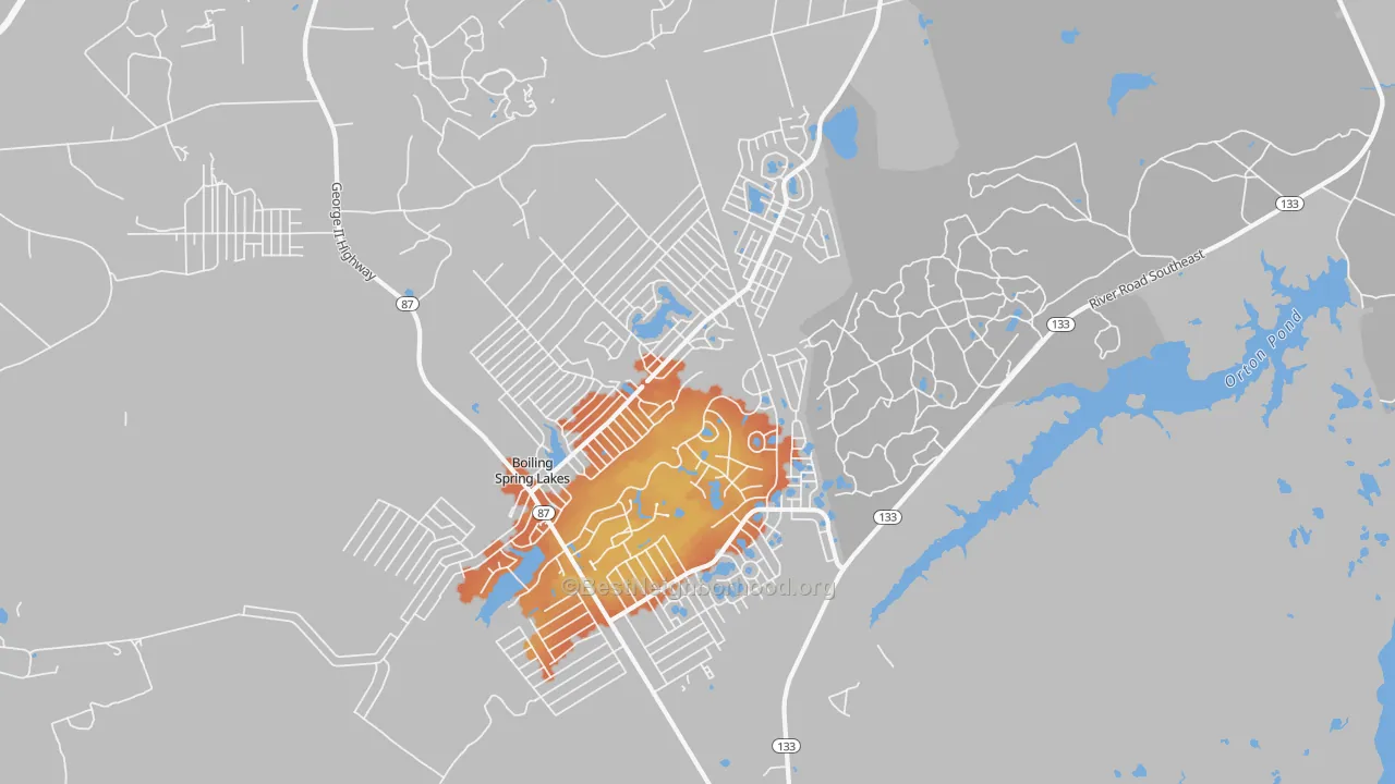 Bike Grade map of Boiling Spring Lakes, NC