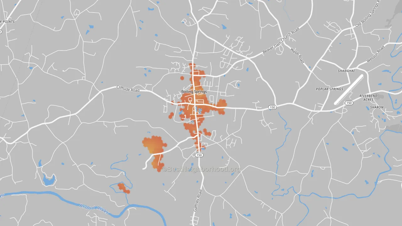 Bike Grade map of Boiling Springs, NC