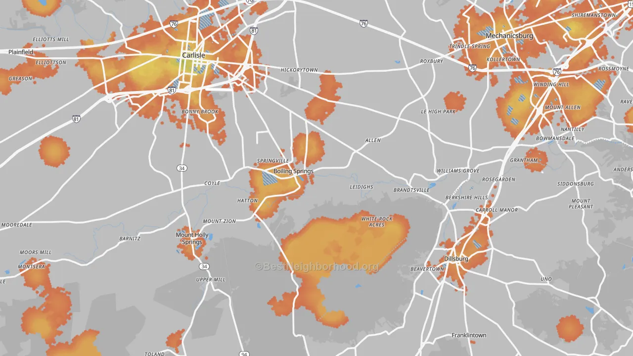 Bike Grade map of Boiling Springs, PA