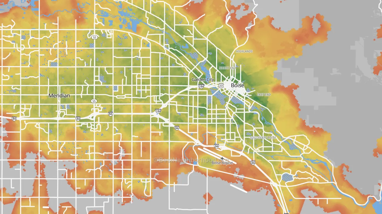 Bike Grade map of Boise, ID
