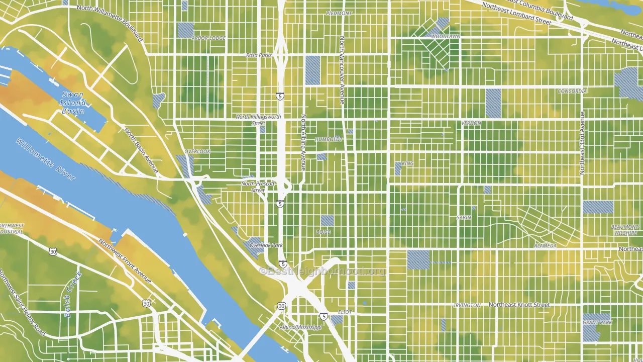 Bike Grade map of Boise, Portland, OR