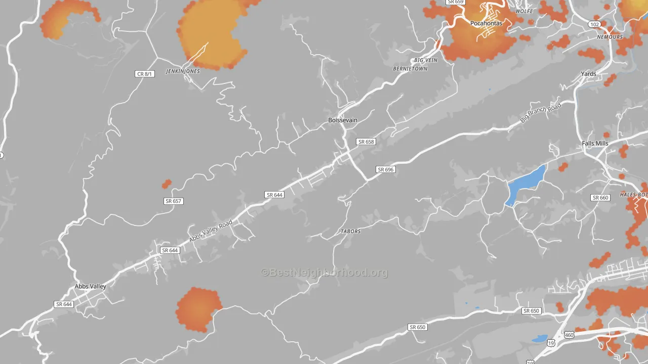 Bike Grade map of Boissevain, VA
