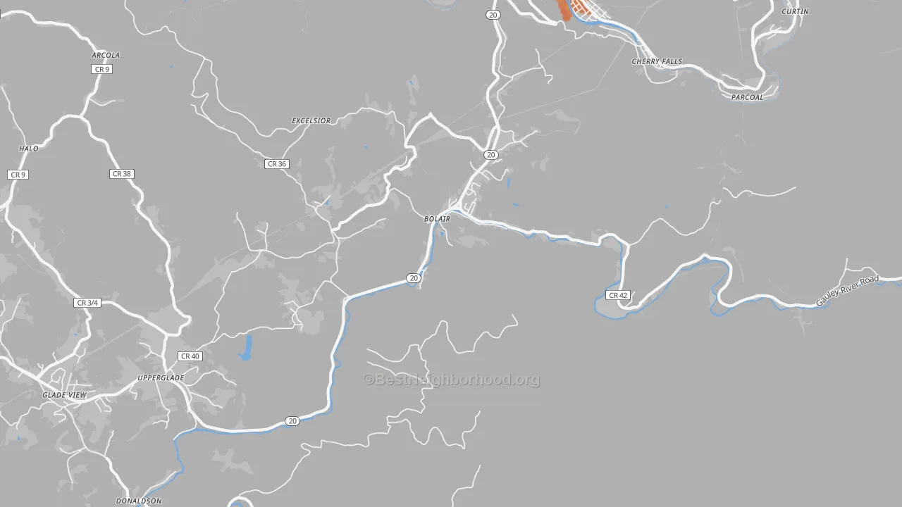 Bike Grade map of Bolair, WV